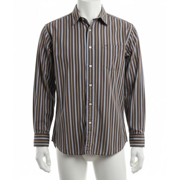Vintage Eddie Bauer Button Up Shirt Men Size XL Striped Brown Blue 100% Cotton - Picture 1 of 8